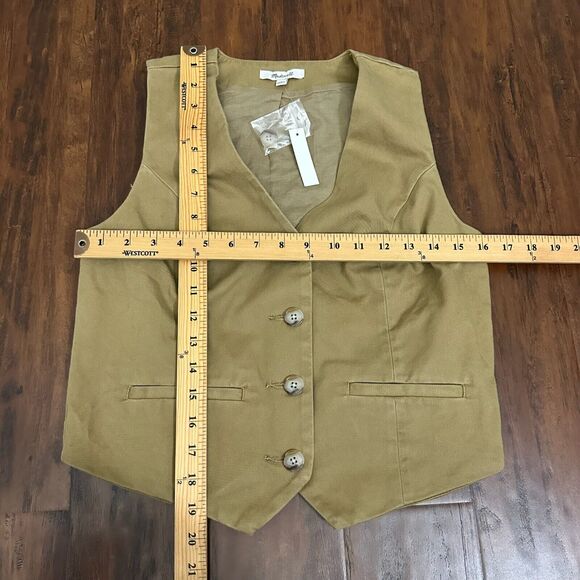 MADEWELL Button-Front Vest (Re)generative Chino Dark Khaki Twill NWT - Picture 12 of 12